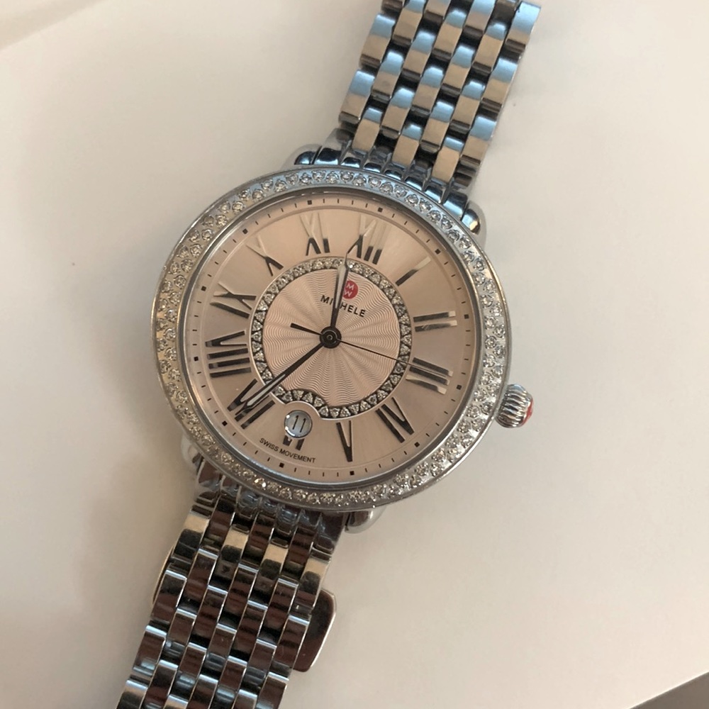 Michele Sidney Stainless Diamond Watch